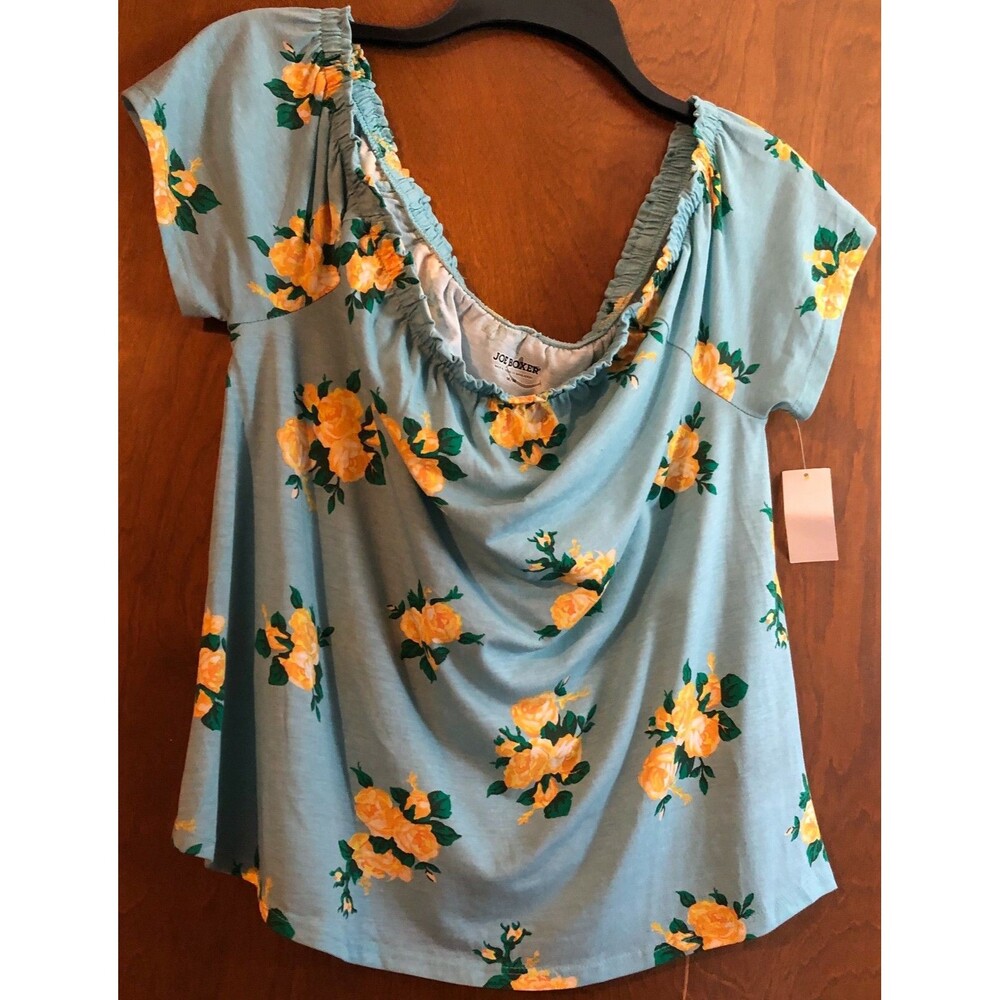 Women's Aqua Flower Off the Shoulder Shirt Size Medium NWT B1